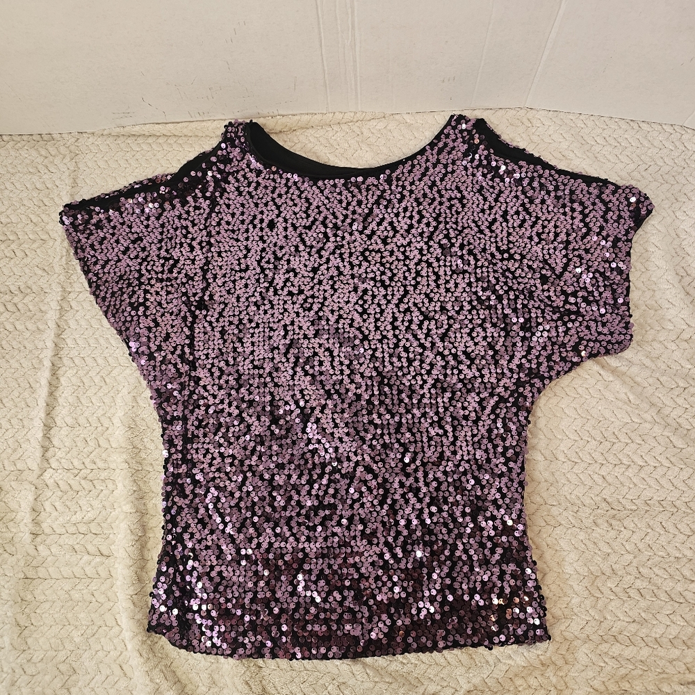 Adrianna Papell Purple Sequin Top Sz Small Barbiecore Sexy Festival Quiet Luxury